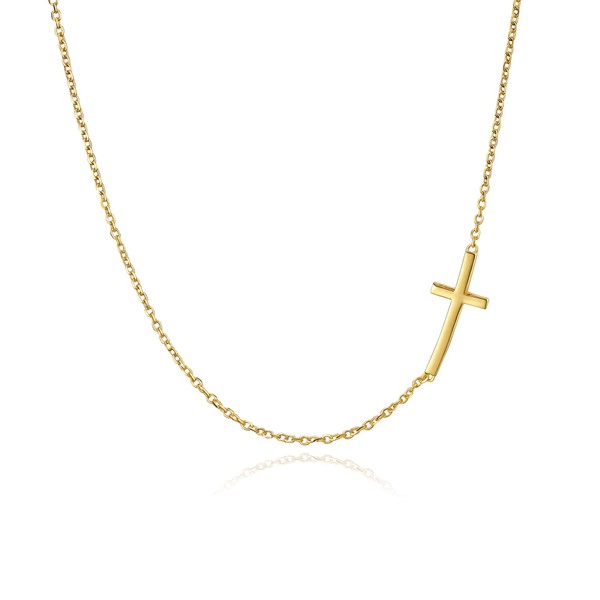 Rnivida Gold Plated Sterling Silver Sideways Cross Pendant Necklace for