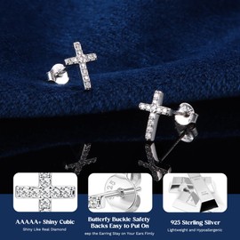 Chriscoco 925 Sterling Silver Cross Stud Earrings for Women Men 14k White Gold Plated Small Tiny Cross Stud Earrings Hypoallergenic