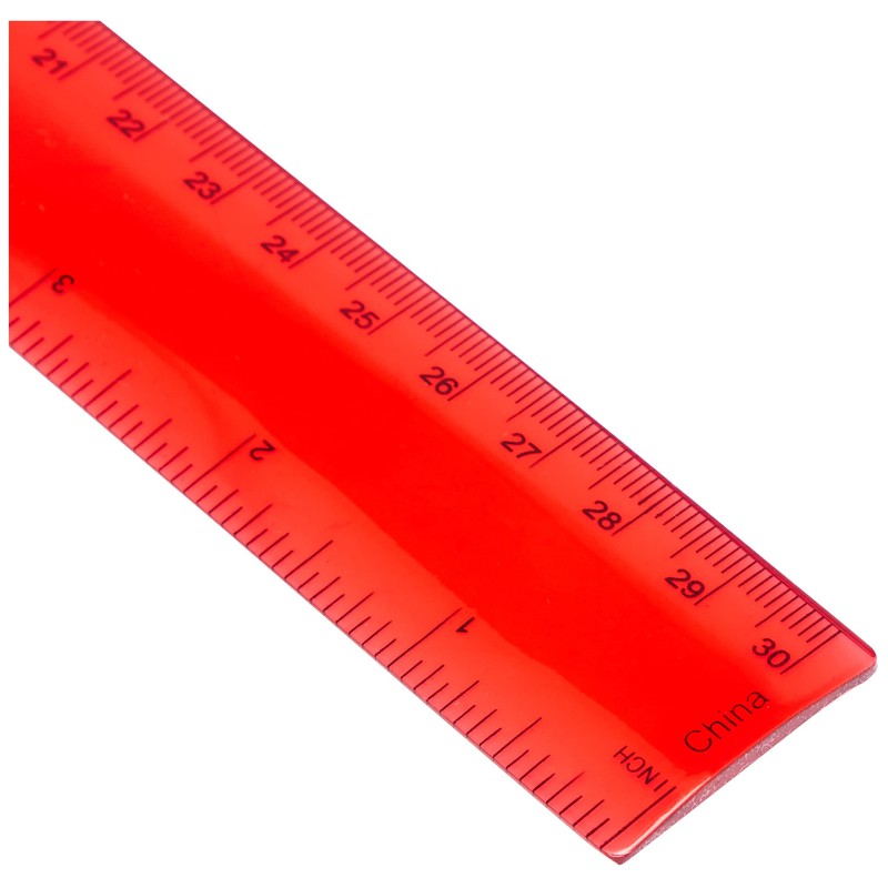 eBuyGB Flexible Plastic Transparent Ruler, 30 cm, Red
