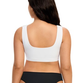 LANCS Wireless Front Closure Compression Bras for Women Post Surgery Mastectomy Everyday Bra with Adjustable Straps White