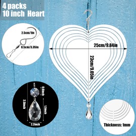 4Pack 10inch Sublimation Wind Spinner Blanks 3D Aluminum Metal Wind Sculpture Kinetic Spinners for Yard and Garden Indoor Art Ornaments Hanging Decoration (Heart)