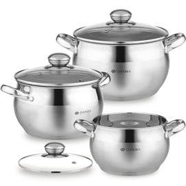Daniks Classic 6-Piece Stainless Steel Induction Cookware Set – Dishwasher Safe Pots with Lids, Measuring Scale, Silver