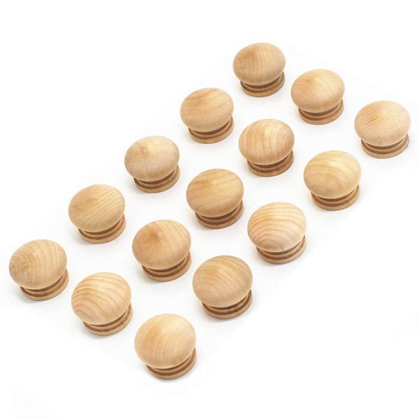 WEICHUAN 15PCS Round Wood Unfinished Cabinet Furniture Drawer Knobs Pulls Handles (Diameter: 1-1/2 Inches Height: 1 Inch)