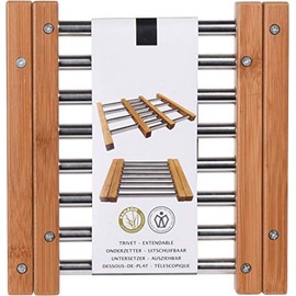 MIK funshopping Organic Bamboo Trivet for Kitchen, Dining Table, Garden Table (Extendible 21.5 x 22 cm - 35.5 x 22 cm)