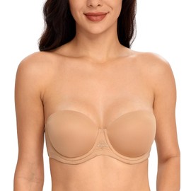 DotVol Women's Strapless Bra, Backless, Push Up Bra with Moulded Cups for Evening Dresses, Prom Dresses, Wedding Dresses, Pecan nut.