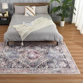 Washable Rug 5x7 Area Rug Vintage Floral Print Nonslip Thin Foldable Carpet for Living Room Bedroom Kitchen and Bathroom Traditional Distressed Indoor Accent Rug