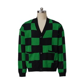 iSHOWcos Kamado Tanjirou Cosplay Cardigan Sweater Kamado Tanjirou Kimono Costume Jacket Top (L/XL, Green)