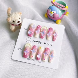 10pcs Handmade Nails, Luxury Handmade Press on Nails,3D Design Hand-painted Nail Art,Reusable Gel Glue on Fake Nails Kit (CL-9003-S)