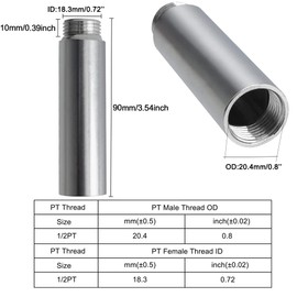 YXQ Shower Head Extension Arm,80mm Length 304 Stainless Steel G1/2 Male to G1/2 Female Thread Cast Pipe Fitting Coupler