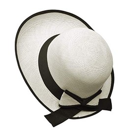 Original Panama Hat - Women's Elegant Visor - Black Bow Band - Handmade in Ecuador by Ecua-Andino (Natural, Small | 54cm - 55cm)