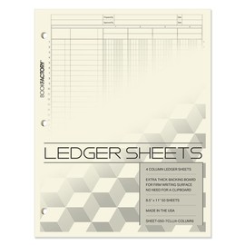 BookFactory Ledger Sheets / 4 Column Accounting Ledger Columnar (Four Columns) Loose Paper - 8.5" x 11", 50 Pages, Loose Leaf Sheet Format (SHEET-050-7CLL(4-Column)-AX)