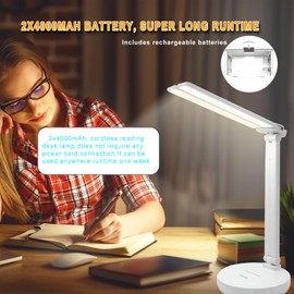 Desk Lamp,Led Cordless Rechargeable Lamp,2800K-6500K CCT Dual Swing Arm Reading Lights For Books In Bed,Protect Eyes Rg0 Study Lamp With Usb Charging Port,Bedside Lamp,Desk Lamps For Home Office