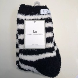 Karen Neuburger KN Karen Neuburger Black and Cream Stripe Cozy Slipper Socks