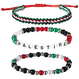 Cupimatch Armband Palästinensische Flagge Freiheit: Handgeflochtenes Perlen Armband Palästina Buchstaben Nationalstolz Schutz Glücksarmband Bohemian Stil Perlenseil Verstellbar für Männer Frauen