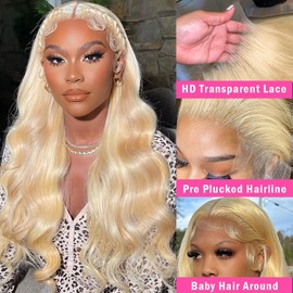 613 Lace Front Wig Human Hair 32 Inch 180% Density Body Wave Lace Front Wigs 13x4 HD Blonde Lace Front Wigs Human Hair Pre Plucked Guleless Wigs Blonde Lace Frontal Human Hair Wigs
