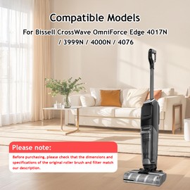 DianSung Brush Roll + Filter Accessory Set for Bissell CrossWave OmniForce Edge 4017N, 3999N, 4000N, 4076 Replacement Parts, 2 Brush Rollers + 2 Cotton Filters + 1 Cleaning Brush