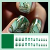 Square Fake Nails Short Press On Nails Leaf Glitter With