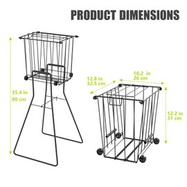 wasoyun Tennis Ball Hopper, Portable Pickleball Holder with Wheels & Handle