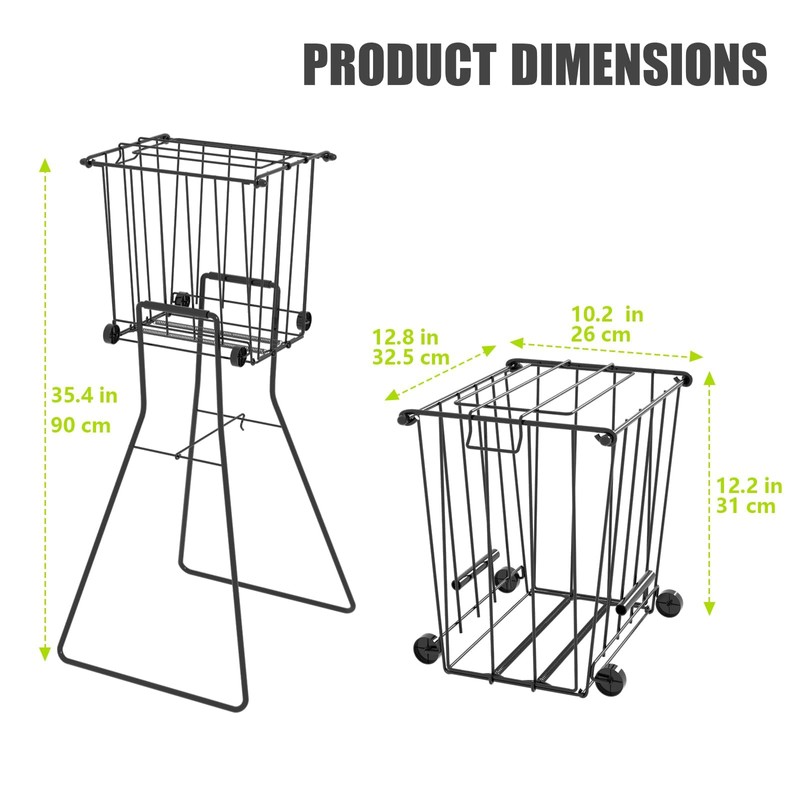 wasoyun Tennis Ball Hopper, Portable Pickleball Holder with Wheels &