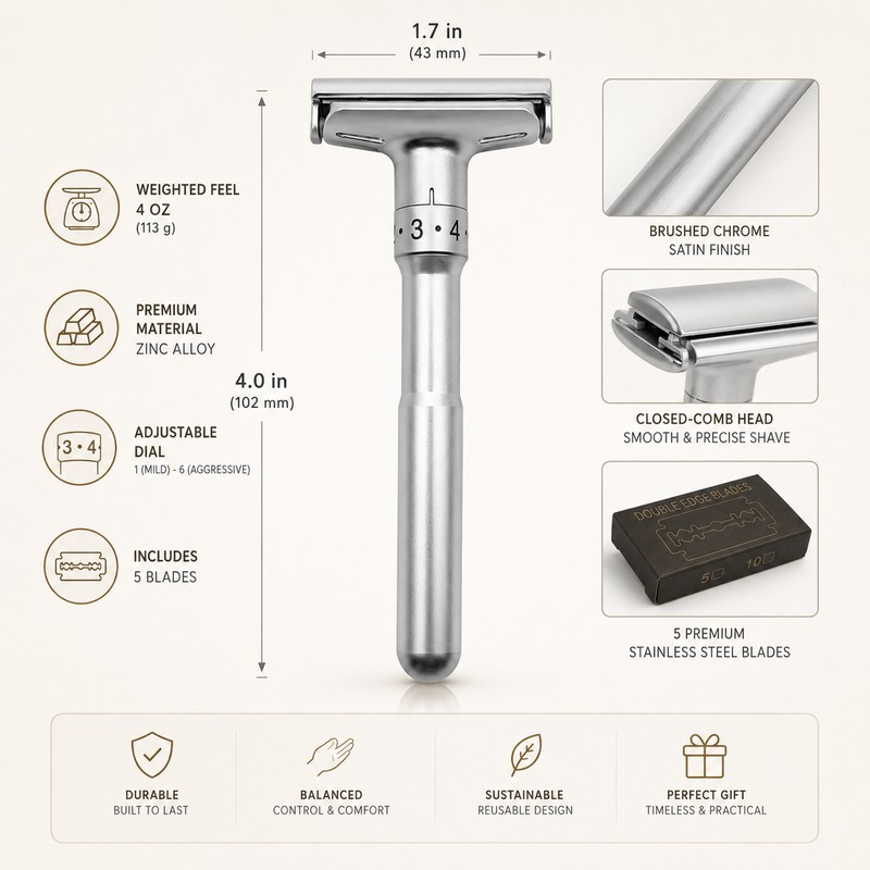 Men’s Double Edge Safety Razor for Wet Shaving – Zinc