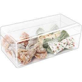 JessLab Organizador de Accesorios para el Pelo, Caja de Acrílico con Divisores para Horquillas Scrunchies y Lazos, Almacenamiento Apilable para Baño Dormitorio o Tocador, 1 Compartimento