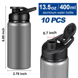 Mimorou 10 Pieces 13.5 oz Reusable Aluminum Water Bottles Bulk Outdoor Sports Water Bottles Multipack Travel Bottles for Gym, Hiking, Cycling, Camping, Fishing, Snap Lid(Gray)