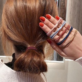 50pcs Four in One Rubber Hair Ties, Mix Color Eastic Hair Ties for Thick Hair, Ponytail Holder for Women and Girls, No Damage layered Black Hairbands (mix color)