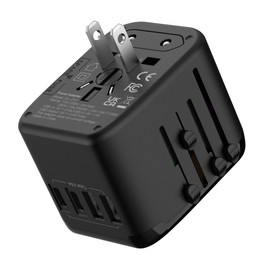 Universal Travel Power Adapter, International Socket Converter with USB Ports, Black