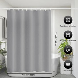 LSXD Cortina de Baño Tela 180cm x 180cm, Cortina de Ducha Impermeable con Ojales de Metal & 12 Ganchos, Cortina Regadera Antimoho, Lavable a Máquina, Shower Curtain Apto para Hoteles,Casa(Gris)