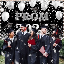 Graduation Party Decorations Banner, Black Silver Prom 2024 Congrats Grad Banner Backdrop Photo Background with LED light for Class of 2024 Graduation Party Supplies Decor High School College Outdoor
