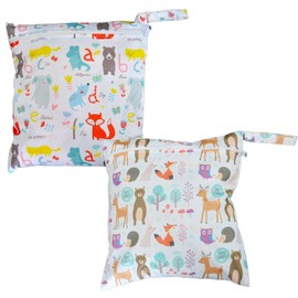 GIEEU Pack of 2 Wetbags for Nursery, Waterproof Wet Bag Nursery with Zip, Washable Portable Nappy Bag for Baby Items, Wet Clothes, Swimming, Gym, Beach, Pool Bag, Mint Green and Light Blue, Modern