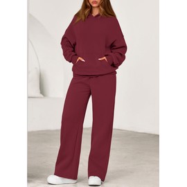 PRETTYGARDEN Women's 2 Piece Outfits Fall Sweatsuits Oversized Hoodies Wide Leg Sweatpants Tracksuits Lounge Matching Sets (Burgundy,XL)