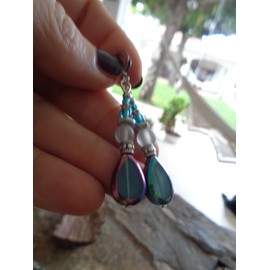 ◦•●◉✿ BLAUE GLAS TROPFEN OHRRINGE ✿◉●•◦ einmalig romantische Ohrringe aus einer anderen Epoche