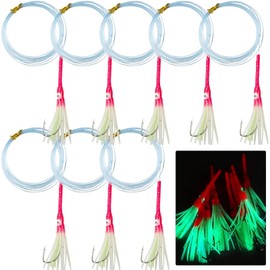 JSHANMEI Fishing Squid Skirt Octopus Bait Rigs Set, 10pcs Glow in The Dark Saltwater Trolling Lure Rigs with Sharp Hooks for Stripers Halibut Trout Tuna Salmon