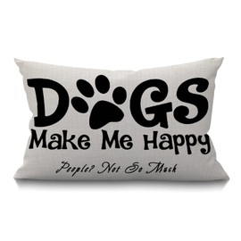 Smooffly Dogs Make Me Happy People Not So Much Funny Letter Black Waist Lumbar Cotton Linen Throw Pillow case Cushion Cover for Sofa Home Decorative Oblong 12x20 Inches
