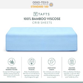 Tafts 100% Viscose Fitted Crib Sheets, Girls, Boys & Unisex, 8 Inch Deep Pocket, Standard Crib & Toddler Mattress, Cooling, Soft, 360 Elastic, Guarantee, (2PACK, 28 x 52 Sky Blue)