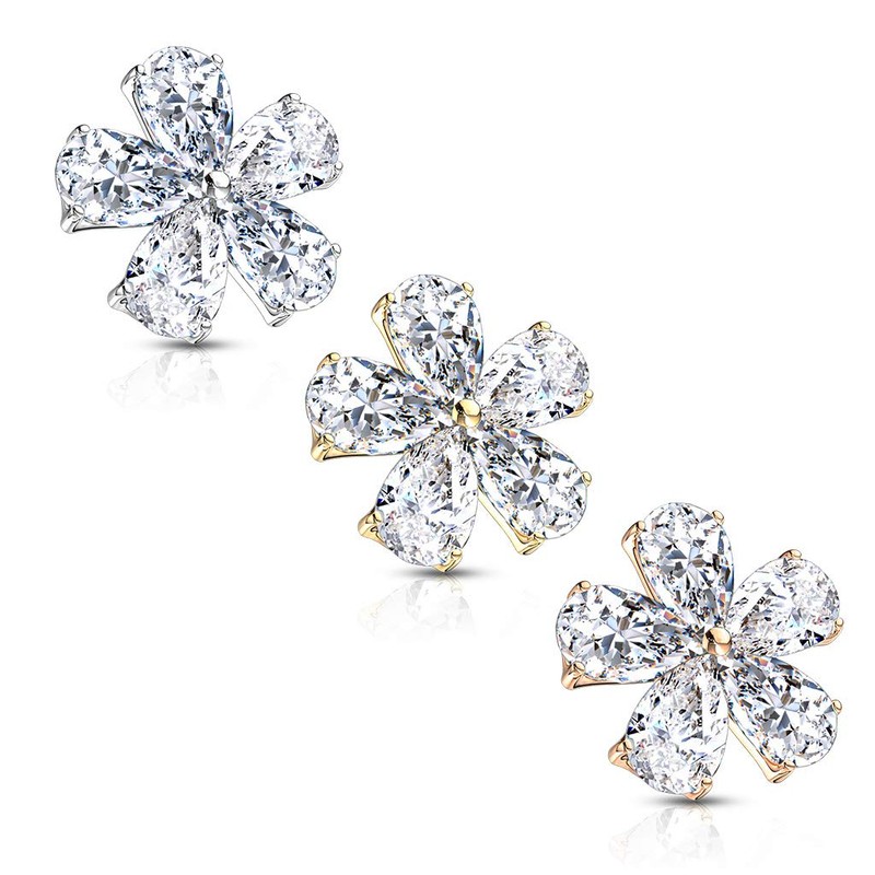 FIFTH CUE 14G Five Pear CZ Flower 316L Surgical Steel