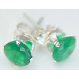 Handmade Green Onyx Stud Earrings 5 MM Round Silver Settings Made & Shipped from USA 1tcw