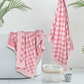 Jacquotha Soft Bath Towels for Bathroom(Pink Checkered), Quick Dry Towels Set of 2, Cute Shower Towels for Women Girls, 27.5x55 Inches