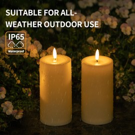 TFROSIM Solar Candles Outdoor Waterproof,Ivory White Flameless Candle Set,Dusk to Dawn Light Sensor,LED Rechargeable Solar Pillar Candles for Outdoor Lanterns,Patio Decor,3" x 6",Set of 2