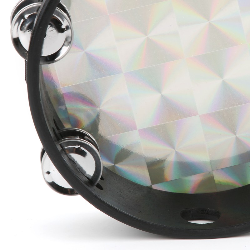 Hand Tambourine Double Row Percussion Polyester Drum Skin Solid Wood