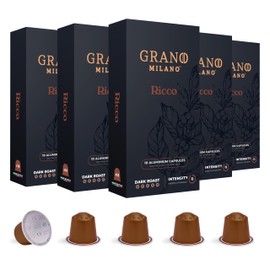 Grano Milano Ricco 50 Aluminium Coffee Pods Compatible with Nespresso Original line, Dark Roast - Intensity 11/12, Coffee Capsules Made in Italy Espresso Coffee