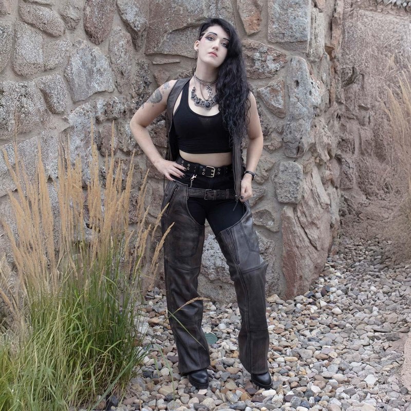 Milwaukee Leather Women's Distress Brown Leather V-Neck Motorcycle Rider Vest