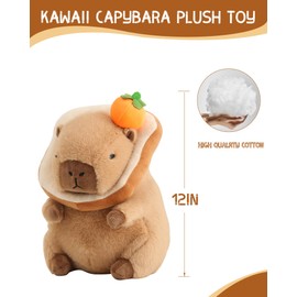 Bestsea Kawaii Cute Capybara Plush Pillow with Bread Soft Orange Capybara Stuffed Animals Capybara Plush Toys Hugging Gifts for Kids Girls Boys 12 inch