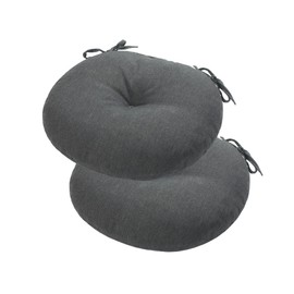 FUNHOME Bistro Chair Cushions 15 inch,Set of 2,Tufted Round Outdoor Chair Cushions 15"x15"x4",Waterproof Patio Seat Cushion with Ties for Barstool Garden Kitchen Furniture((Light Charcoal)