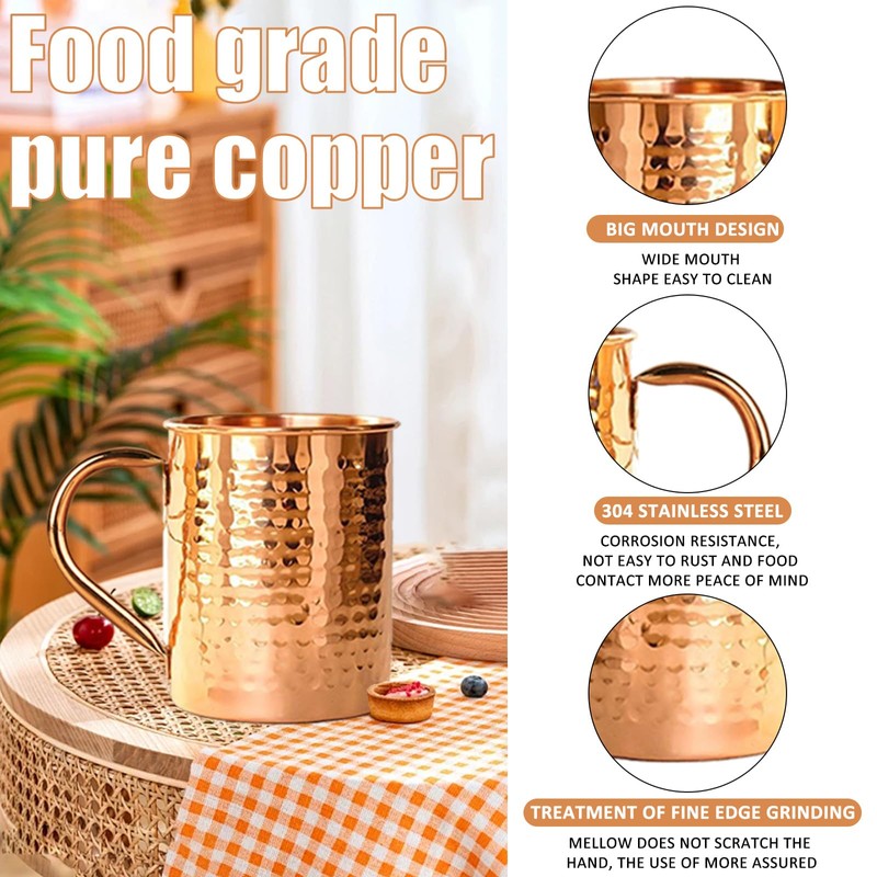 Mug Handcrafted of Pure THICK Copper - Timeless Hammered Finish