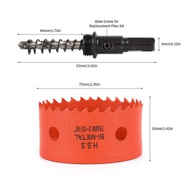 Dribotway Bi-Metal Hole Saw 2-15/16 Inch 75 mm, M42 HSS Fast Hole Cutter, with 1 Shank and 1 Drill, for Drywall Materials, Wood, Plastics and Metals, Cutting Depth