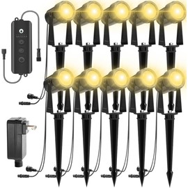 ZYAN Low Voltage Landscape Lights LED Landscape Lighting with Sensor, IP65 Waterproof Outdoor Spotlights for Yard Garden, Auto ON/Off Plant Tree Spoltights Dimmable with Timer (10 Pack)