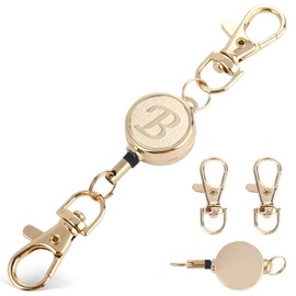 LanFly Reel Keychain, Round, Cute Circle Design, Carabiner, Metal Reel, For Hanging Name Tags, Small Reel, Pass Case, Includes Strap, Reel Included, Pass Case, Prevents Loss of Keys, Grey Beige B