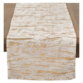 SARO LIFESTYLE - 1612.GL1672B Distressed Foil Metallic Design Cotton Table Runner, 16" x 72", Gold